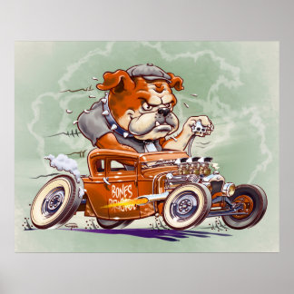 Brigade botten - Bulldog in Hot Rod - Cartoon - Poster
