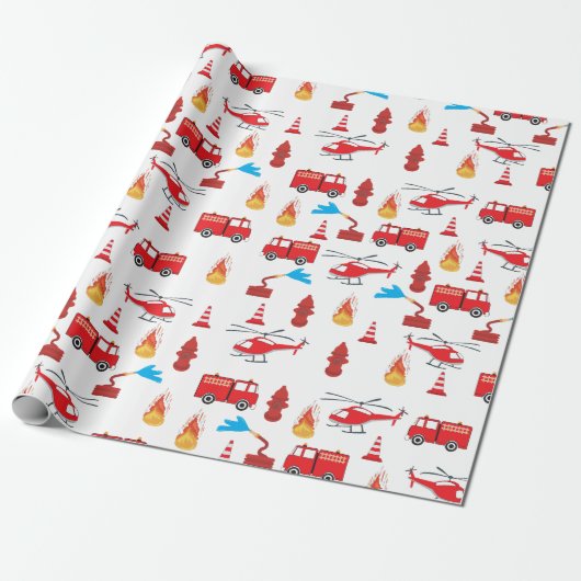 Brigadepatroon van de Rood Transport Fire Truck En Cadeaupapier (Uitgerold)