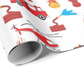 Brigadepatroon van de Rood Transport Fire Truck En Cadeaupapier (Rol Hoek)