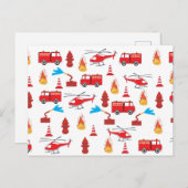 Brigadepatroon van de Rood Transport Fire Truck En Feestdagenkaart (Voorkant / Achterkant)