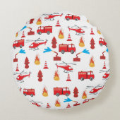 Brigadepatroon van de Rood Transport Fire Truck En Rond Kussen (Achterkant)