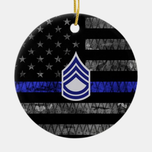 Brigadier eerste klasse Thin Blue Line Distress Fl Keramisch Ornament (Voorkant)