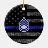 Brigadier eerste klasse Thin Blue Line Distress Fl Keramisch Ornament (Achterkant)