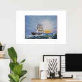 Brigantine op levendige Zeeen Poster (Thuiskantoor)