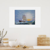 Brigantine op levendige Zeeen Poster (Keuken)