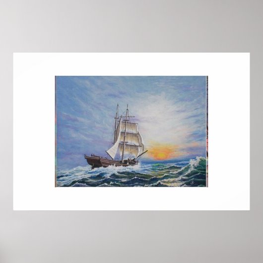 Brigantine op levendige Zeeen Poster (Voorkant)