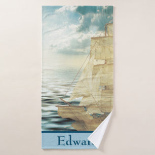 Brigantine Sailboat & Seagulls Bad Handdoek