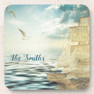 Brigantine Sailboat & Seagulls Bier Onderzetter