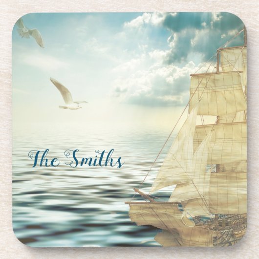 Brigantine Sailboat & Seagulls Bier Onderzetter (Voorkant)