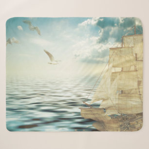 Brigantine Sailboat & Seagulls Sherpa Deken