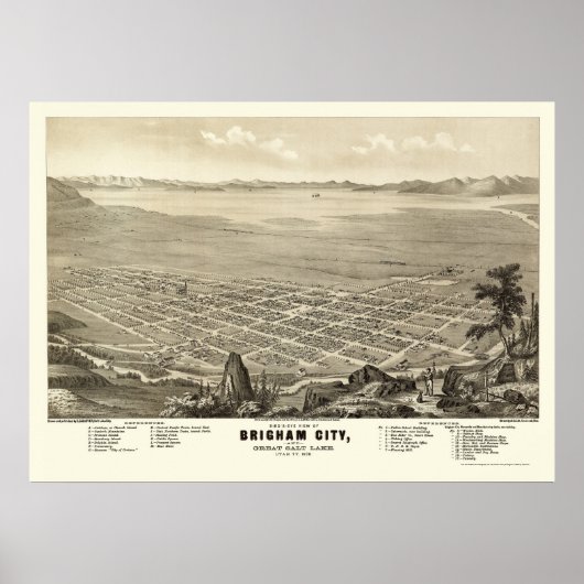 Brigham City, UT Panoramic Map - 1875 Poster (Voorkant)