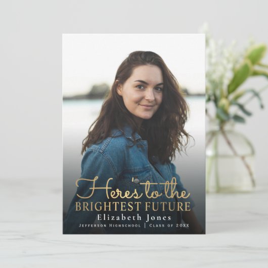 Brighest Future Gold Script Afstuderen Foto Aankondiging (Staand voorkant)