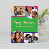 Bright 4 Foto's Collage Vrolijk Kerstfeest Custom Folie Feestdagenkaart (Staand Voorkant)