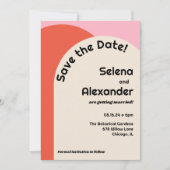 Bright 70s Style Roze & Sinaasappel Save the Date Kaart (Voorkant)