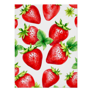 Bright Aardbeien in Waterverf op Wit Perfect Poster
