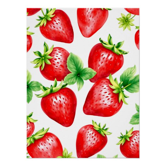 Bright Aardbeien in Waterverf op Wit Perfect Poster (Voorkant)