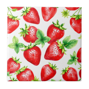 Bright Aardbeien in Waterverf op Wit Tegeltje