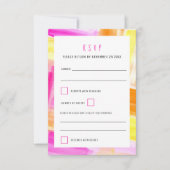Bright abstract art pink yellow wedding RSVP kaartje (Voorkant)