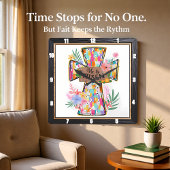 Bright Abstract Floral He Is Risen Cross Vierkante Klok