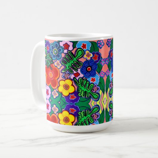 Bright Abstract Flower Art Coffee Mok (Voorkant links)