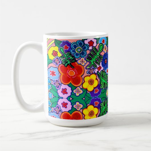 Bright Abstract Flower Art Coffee Mok (Links)