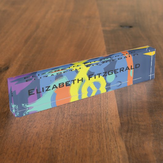 Bright Abstract Treble Clef Muzieknoten Naambordje (Zijkant)