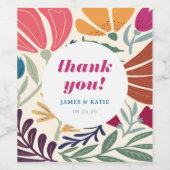 Bright Abstracte Floral Wedding Retro Bedankt Wijn Etiket (Enkel label)