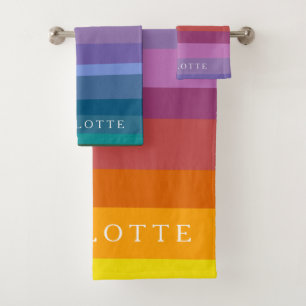 Bright Abstracte regenboogstrips, speciaal aangepa Bad Handdoek
