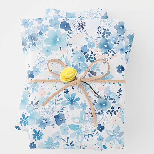 Bright Airy Blue Summer Floral Pattern Inpakpapier Vel
