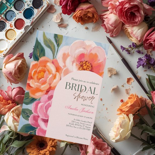 bright and bold vibrant floral bridal shower kaart