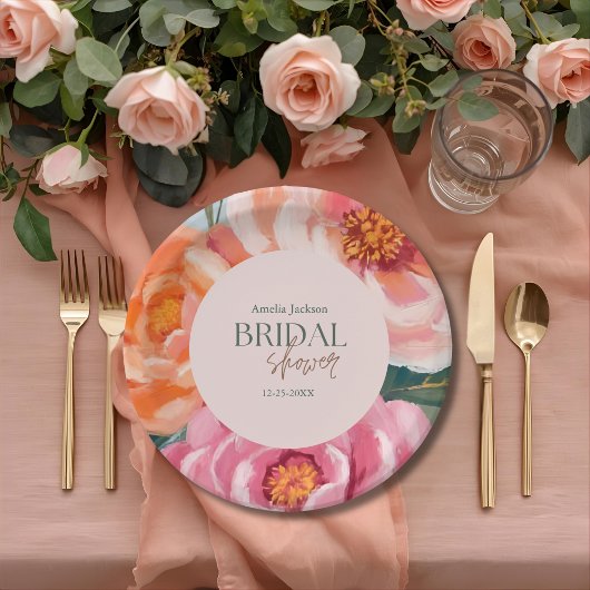 bright and bold vibrant floral bridal shower papieren bordje
