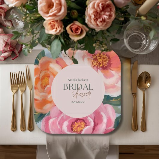 bright and bold vibrant floral bridal shower papieren bordje