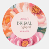 bright and bold vibrant floral bridal shower ronde sticker (Voorkant)