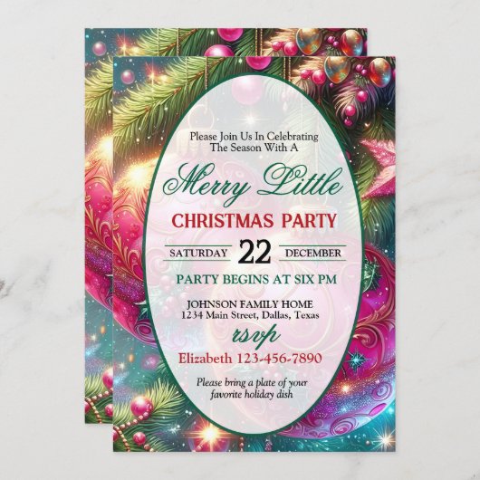 Bright and Colorful Christmas Party Invitation Kaart (Voorkant / Achterkant)