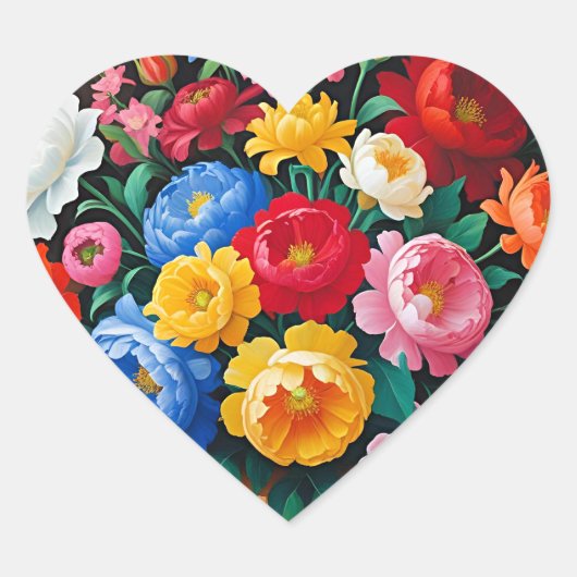 Bright and colorful roses hart sticker (Voorkant)