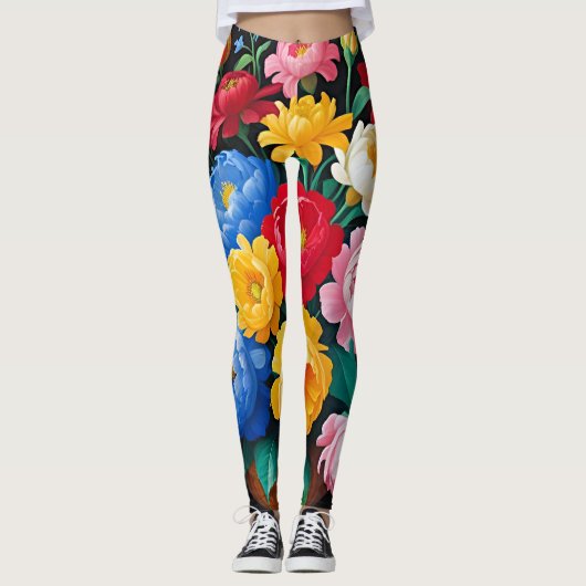 Bright and colorful roses leggings (Voorkant)