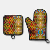Bright and Colorful Stained Glass Pattern  Ovenwant & Pannenlap Set (Voorkant)