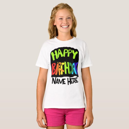 Bright and Happy Birthday Custom Name T-shirt (Voorkant volledig)