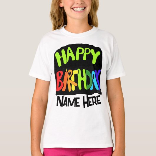 Bright and Happy Birthday Custom Name T-shirt (Voorkant)