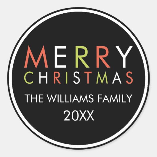 Bright and Merry Christmas Sticker - zwart (Voorkant)