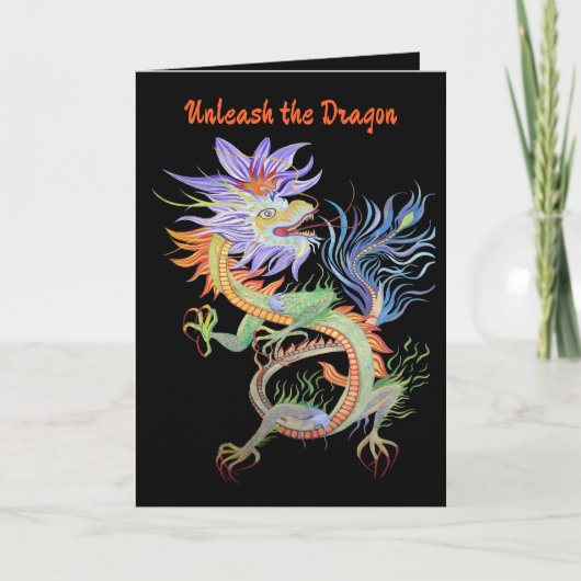 Bright and Vivid Chinese Fire Dragon Cut Out Kaart (Voorkant)
