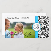 Bright Aqua Black Damask sla de datum waarop je fo Save The Date (Voorkant / Achterkant)