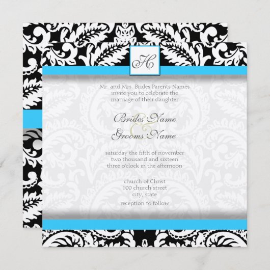 Bright Aqua Black Silver Wedding Invitations Kaart (Voorkant / Achterkant)