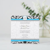 Bright Aqua Black Silver Wedding Invitations Kaart (Staand voorkant)
