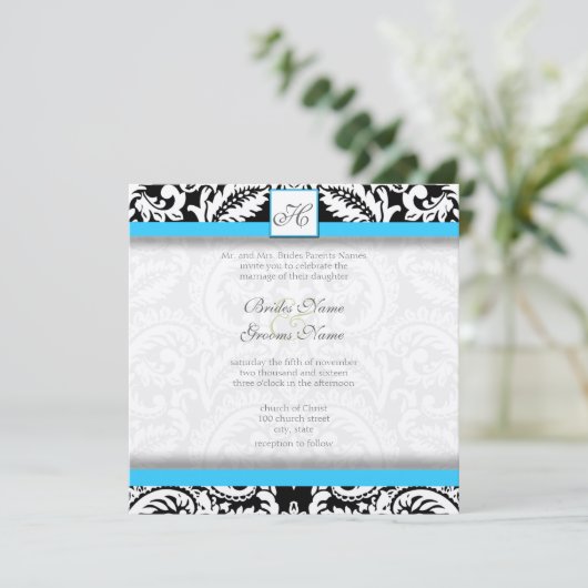 Bright Aqua Black Silver Wedding Invitations Kaart (Staand voorkant)