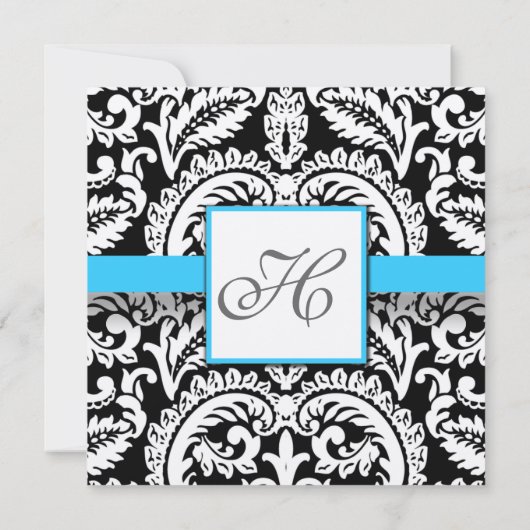Bright Aqua Black Silver Wedding Invitations Kaart (Achterkant)