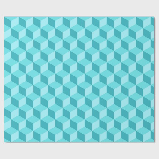 BRIGHT AQUA BLUE GEOMETRIC CUBE PATTERS CADEAUPAPIER (Vlak)