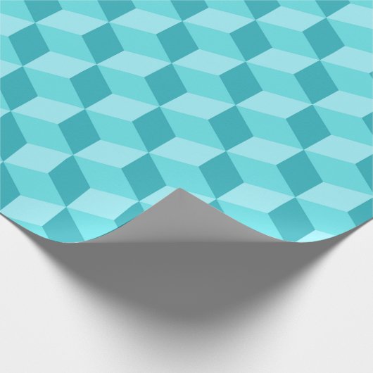BRIGHT AQUA BLUE GEOMETRIC CUBE PATTERS CADEAUPAPIER (Hoek)