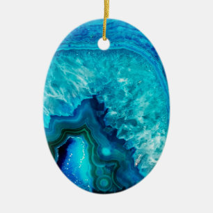 Bright Aqua Blue Turquoise Geode Minerale Stone Keramisch Ornament