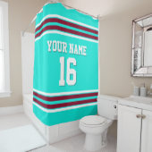 Bright Aqua Bourgondië White Stripes Sportshirt Douchegordijn (In situ)